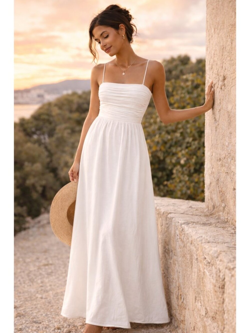 Reformation Ivory Cotton Ruched Smocked Bodice Midi Dress Size 8 New With Tags